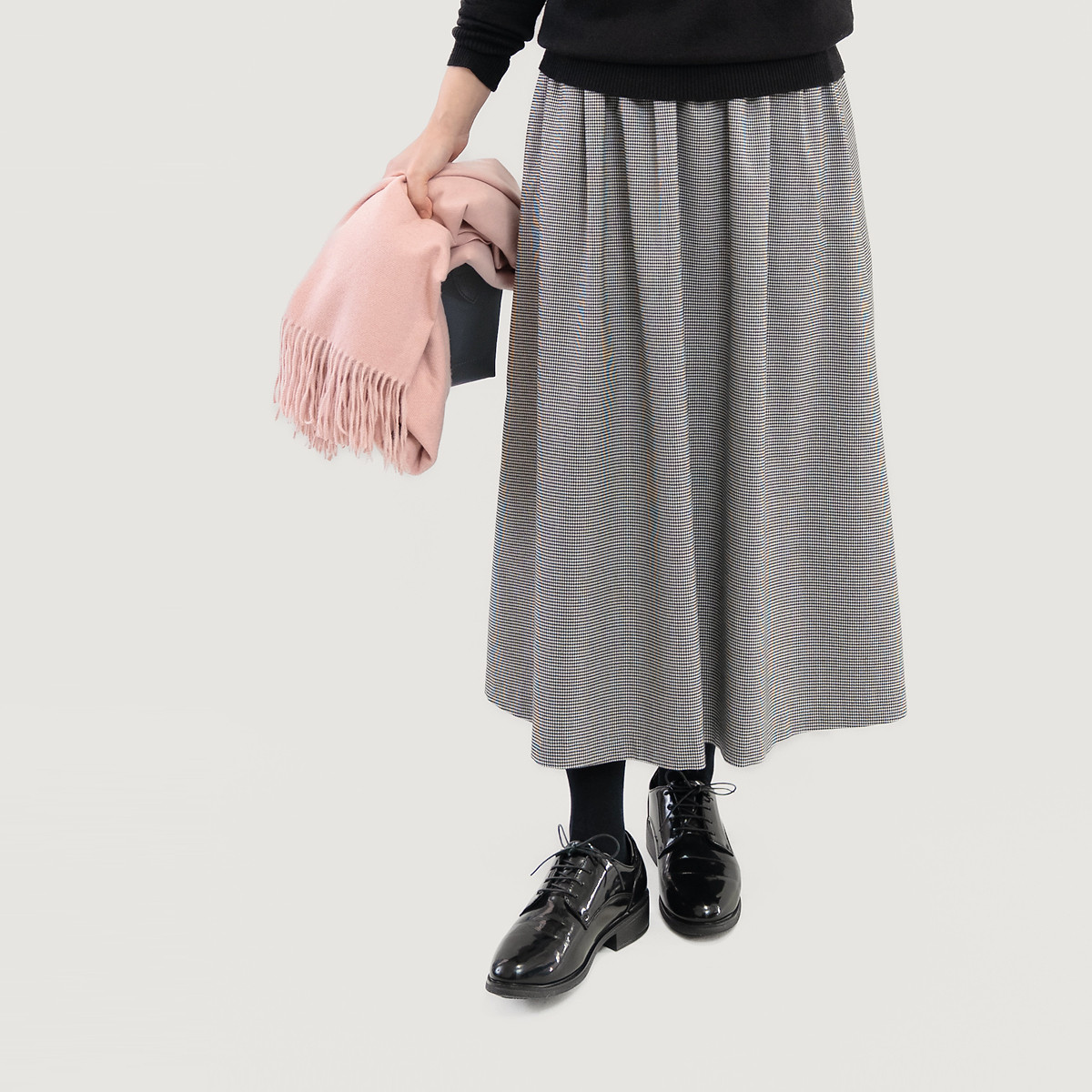 ●終売・在庫限り●オールシーズン頼れる 大人の千鳥チェック ロングスカート 白黒 ●TINA-SK●