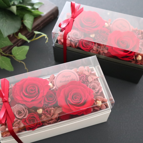 選べるメッセージ｜赤いバラの高級感ある上品なフラワーボックス｜還暦祝い・退職祝い・誕生日・母の日　pre.034 17枚目の画像