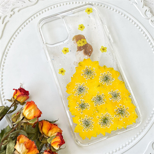 千鳥草、押し花スマホケース、全機種対応、iFace風、手帳型