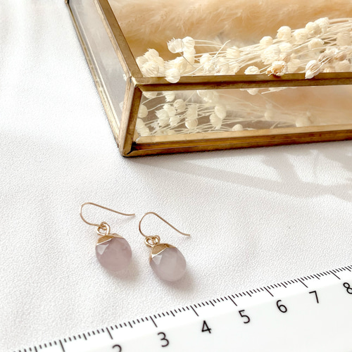 14kgf＊ローズクォーツのピアス・イヤリング/天然石 桜色 さくら