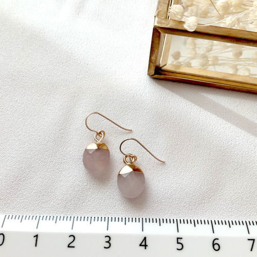 14kgf＊ローズクォーツのピアス・イヤリング/天然石 桜色 さくら