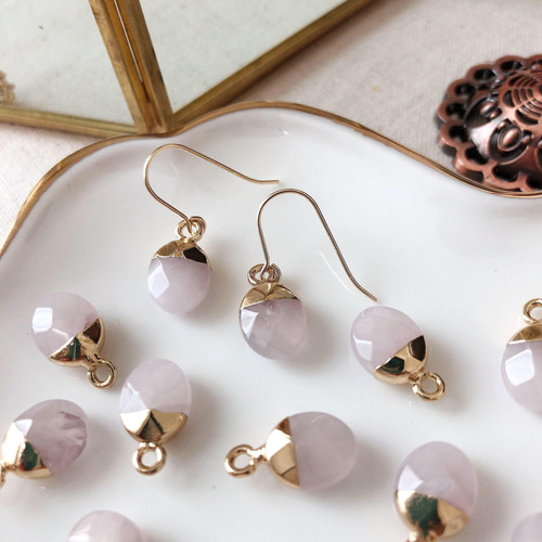 14kgf＊ローズクォーツのピアス・イヤリング/天然石 桜色 さくら 