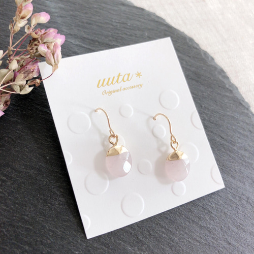 14kgf＊ローズクォーツのピアス・イヤリング/天然石 桜色 さくら