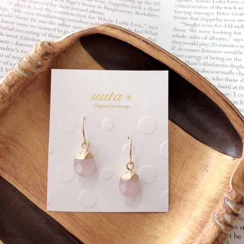 14kgf＊ローズクォーツのピアス・イヤリング/天然石 桜色 さくら