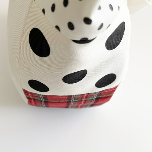 赤タータンチェック キナリのラウンド型バッグ パッチワーク A4 トート