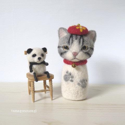 羊毛 にゃんこけし・ロシアンブルー(398) 羊毛フェルト たまごのうさぎ