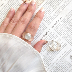 ˏˋ ぷっくり クリアリング 〜淡水パール〜 レジンリング アクリル