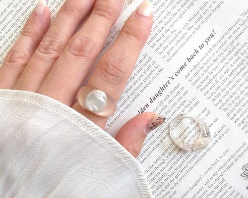 クリアリング 指輪 レジン 淡色 シェル No.09 ラテ ハンドメイド クリアリング 指輪 レジン 淡色 シェル No.09 ラテ ハンドメイド