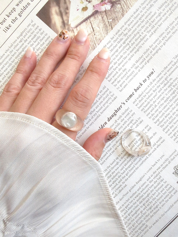 ˏˋ ぷっくり クリアリング 〜淡水パール〜 レジンリング アクリル