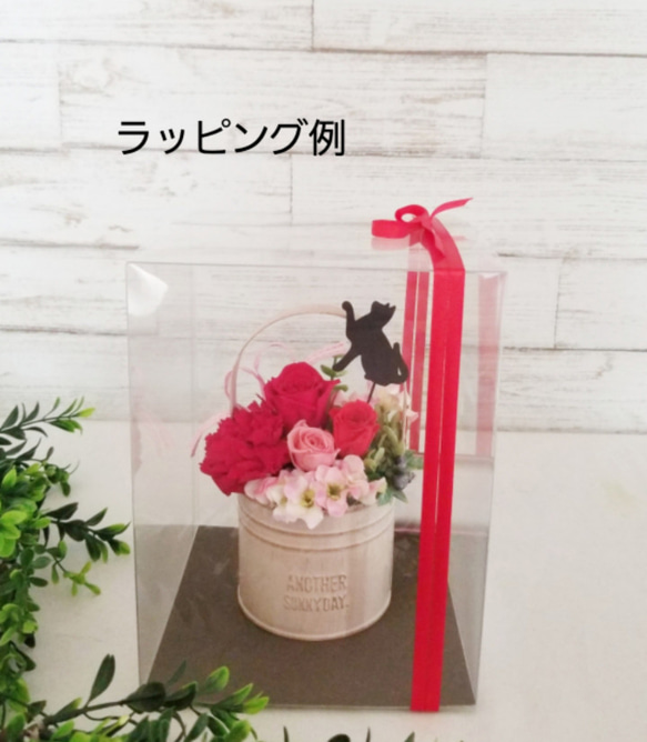 花と猫【レッド&ピンク】プリザーブドフラワー 猫 花 カーネーション 誕生日 母の日 猫の日 アレンジメント ねこ 11枚目の画像