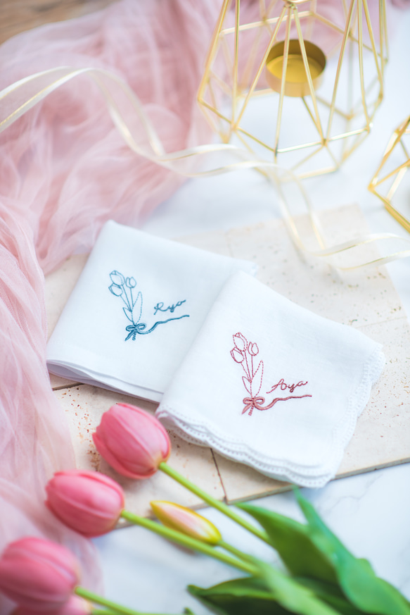 ✳︎チューリップブーケ✳︎刺繍ハンカチ✳︎ブライダルハンカチ