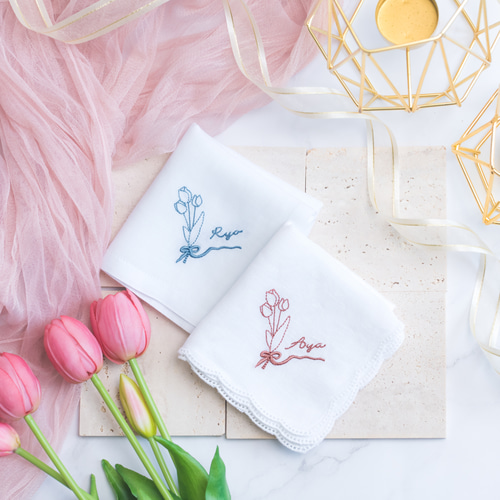 ✳︎チューリップブーケ✳︎刺繍ハンカチ✳︎ブライダルハンカチ