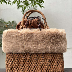 秋冬】山葡萄かごバッグ 手作り 立体花 内布あり 和服バッグ ゆかた