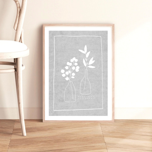 北欧 風 モダン アート ポスター【 leafage . 】グレー :/081/ 花 植物
