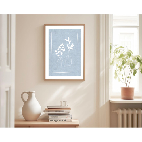 北欧 風 インテリア アート ポスター【 leafage . 】ブルー :/083/ 花