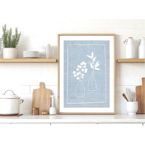 北欧 風 インテリア アート ポスター【 leafage . 】ブルー :/083/ 花
