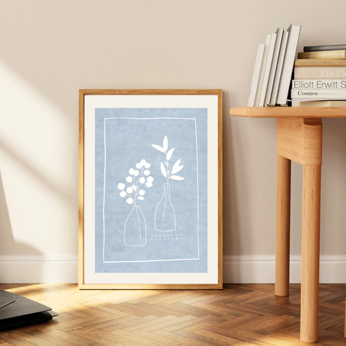 北欧 風 インテリア アート ポスター【 leafage . 】ブルー :/083/ 花