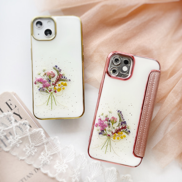 iPhone、Android★押し花ケース★オーダー受付中 野花のブーケ】 押し花スマホケース iPhoneケース 全機種対応