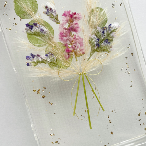 ナチュラルブーケ】 押し花スマホケース 全機種対応 ソフトケース 手帳