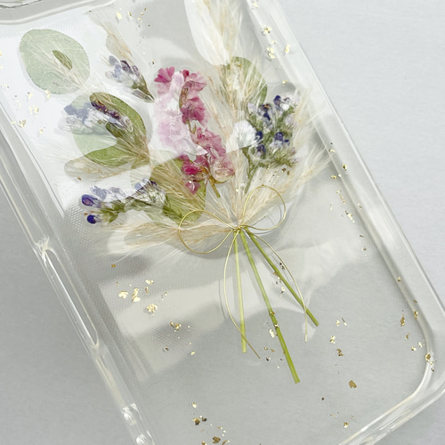 ナチュラルブーケ】 押し花スマホケース 全機種対応 ソフト