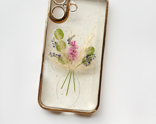 ナチュラルブーケ】 押し花スマホケース 全機種対応 ソフト