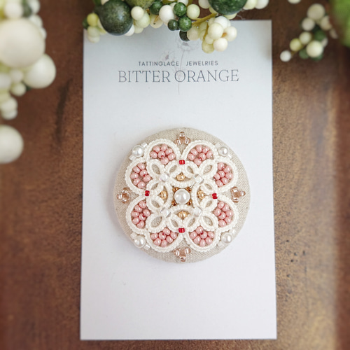 タティングレース×ビーズ刺繍で彩るフラワーヘアゴム/ポニーフック