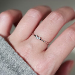 MR51】SV 華奢な3粒ハートリング silver925+プラチナ仕上げ 重ね付け