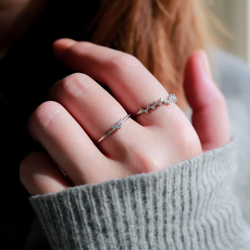 ハート型 　プラチナリング 11号 MR51】SV 華奢な3粒ハートリング silver925+プラチナ仕上げ 重ね付け