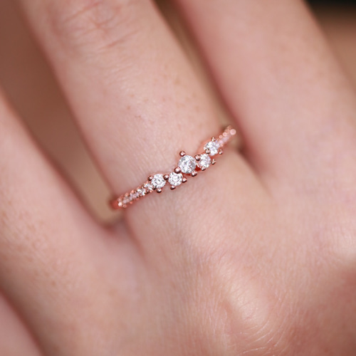 MR28】K18ピンクゴールド 星座のキラキラCZダイヤモンドリング ～夜空