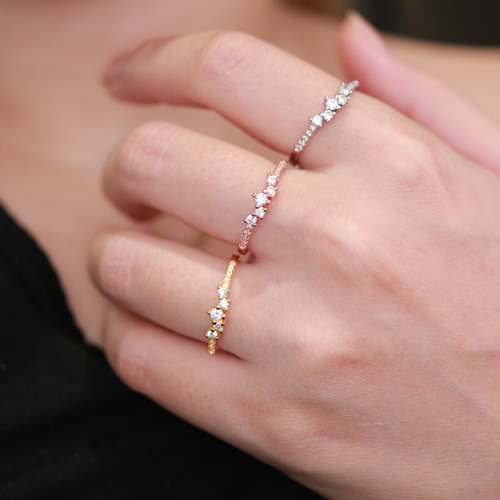 MR28】K18ピンクゴールド 星座のキラキラCZダイヤモンドリング ～夜空