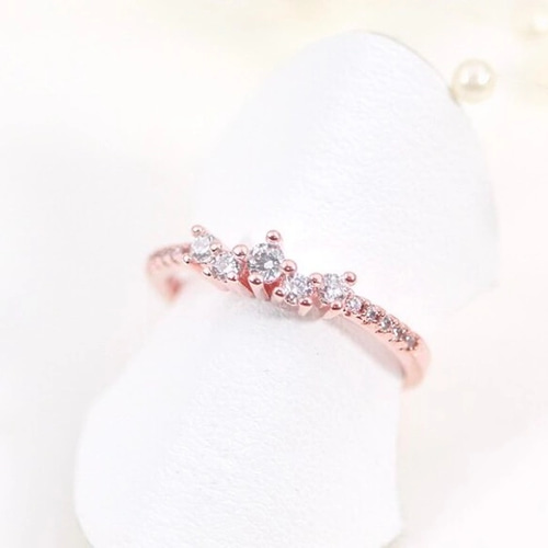 MR28】K18ピンクゴールド 星座のキラキラCZダイヤモンドリング ～夜空