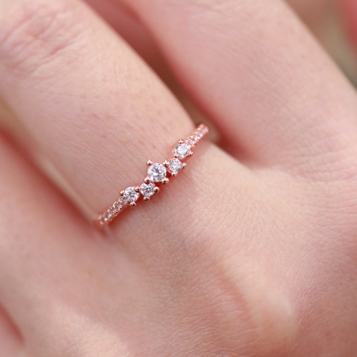 MR28】K18ピンクゴールド 星座のキラキラCZダイヤモンドリング ～夜空