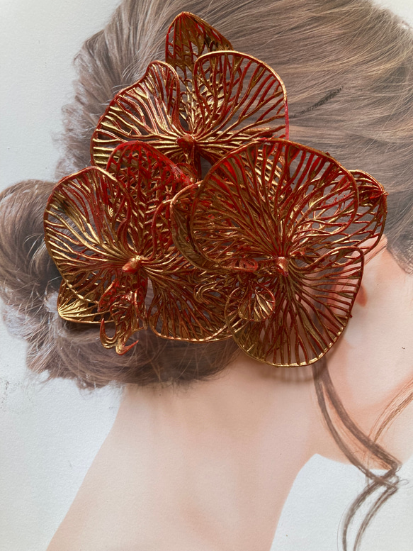 華やかメタルスケルトン胡蝶蘭　髪飾り 2枚目の画像