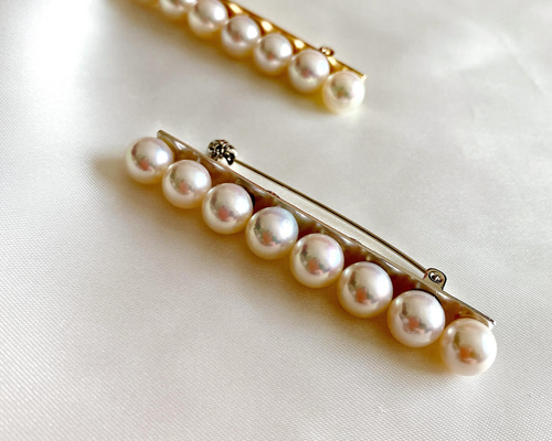 8連パールブローチ straight シルバー925製 あこや・淡水