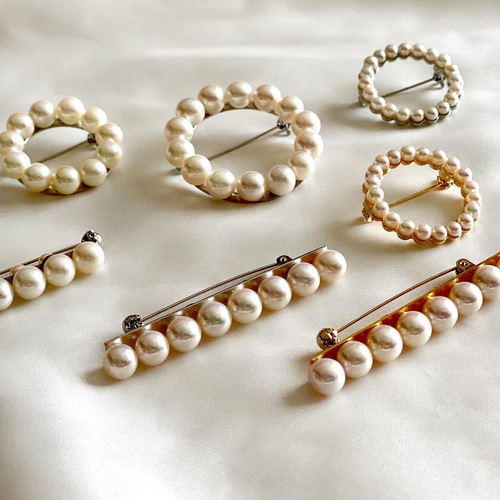 8連パールブローチ straight シルバー925製 あこや・淡水