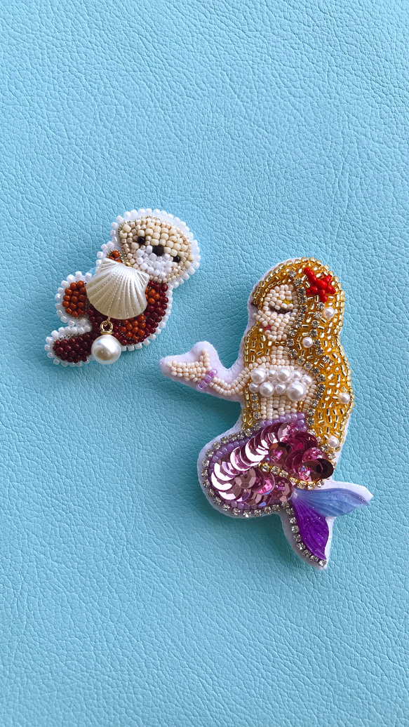 ビーズ刺繍ブローチ　✳︎マーメイド✳︎/人魚/海/夏 4枚目の画像
