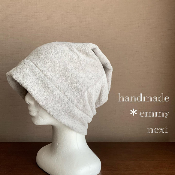 送料無料＊handmade今治産タオルで作った帽子〈ライトグレー・タグなし〉医療用帽子　ケア帽子　ケアキャップ　サウナ 1枚目の画像