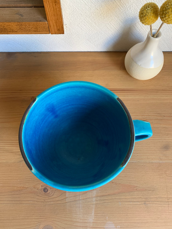 スープマグカップ　ターコイズブルー線刻 2枚目の画像