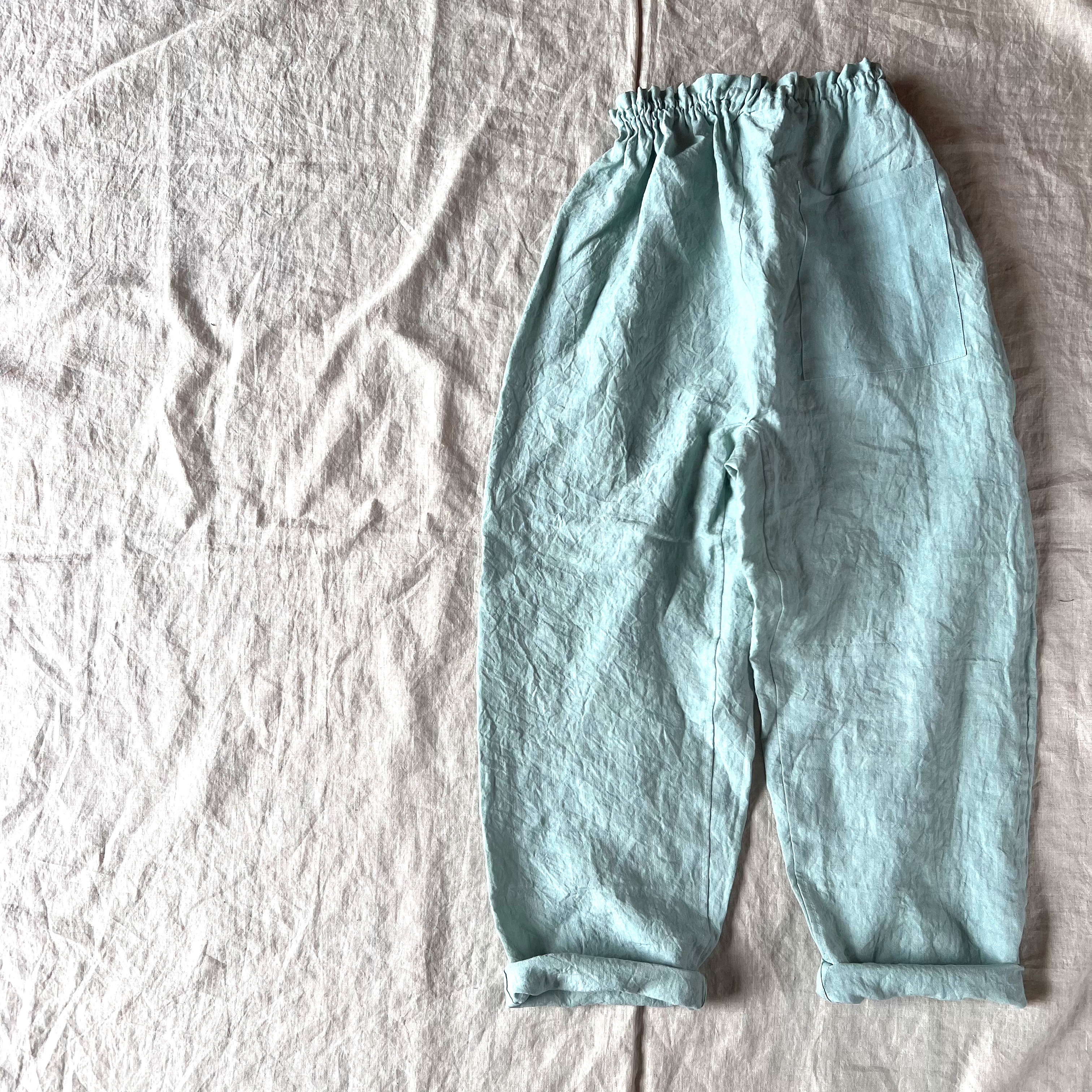 リネンのもんぺ　ミントブルー リネンのもんぺ　ミントブルー