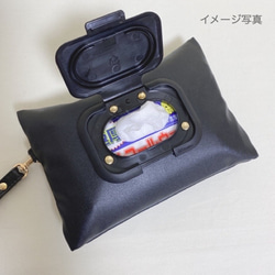 除菌対策に! サイズを選べる 黒 携帯用ウエットティッシュケース 後ろティッシュケース 一体型 裏地付 ブラック 5枚目の画像