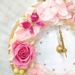 ❋春色花時計❋刺繍枠　春色ピンク　リース型 4枚目の画像