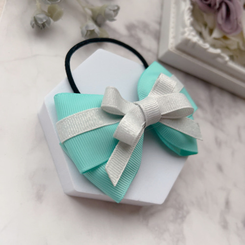 再販【NEWミントブルー】ラインリボン♡ヘアゴム 再販【NEWミントブルー】ラインリボン♡ヘアゴム