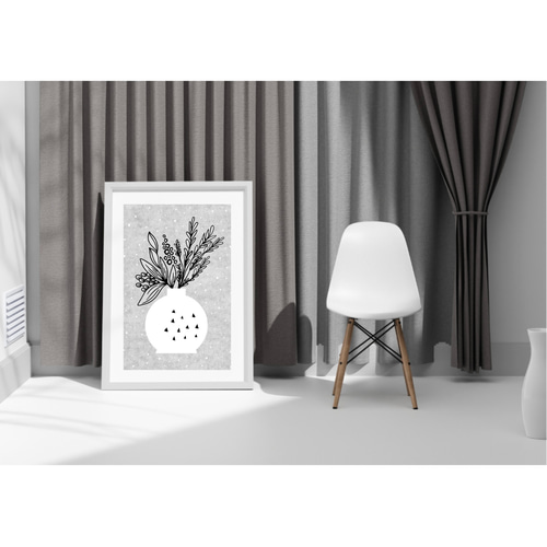 北欧 風 インテリア アート ポスター【 白い花瓶. 】:/087/ 花 植物