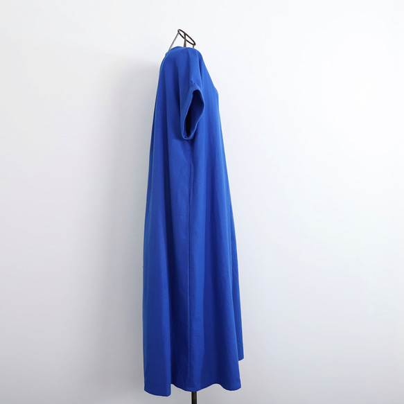 棉麻關鍵領連衣裙墨藍色 第10張的照片