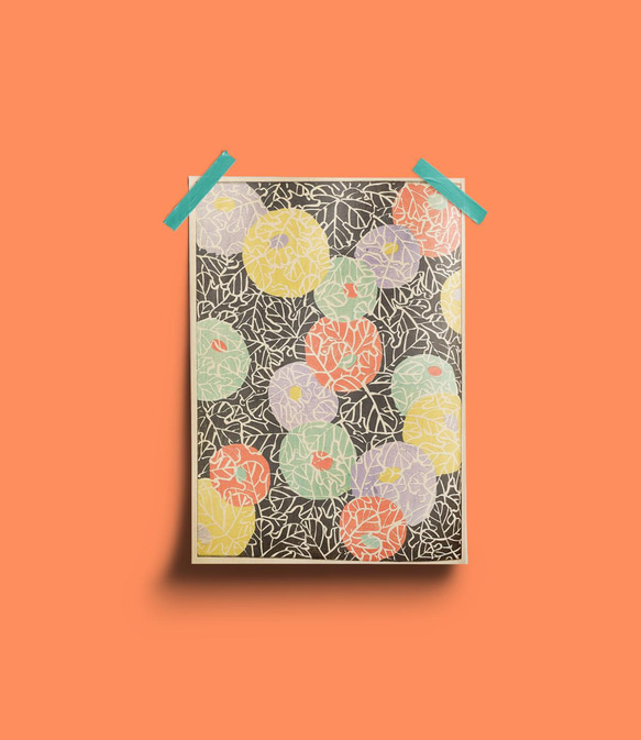 【NO.42】手毬のようなカラフルな日本画アートポスター☆和室インテリア和モダン大正ロマン★ハガキ2L判A4A3A2A1 5枚目の画像