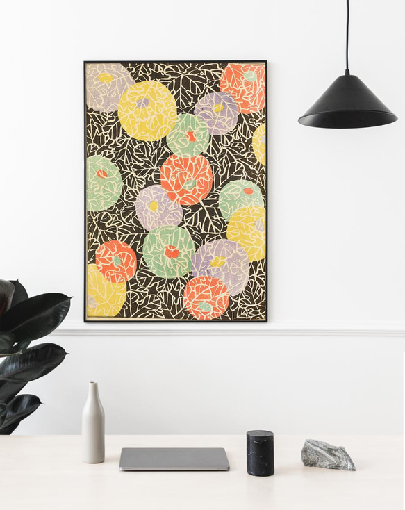 【NO.42】手毬のようなカラフルな日本画アートポスター☆和室インテリア和モダン大正ロマン★ハガキ2L判A4A3A2A1 8枚目の画像