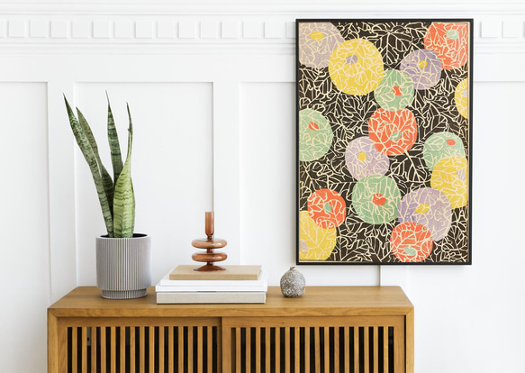 【NO.42】手毬のようなカラフルな日本画アートポスター☆和室インテリア和モダン大正ロマン★ハガキ2L判A4A3A2A1 4枚目の画像