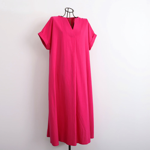 ✥限定SALE　TICCA キーネックワンピース　リネン　ピンク 3510-main-240610-k.jpg