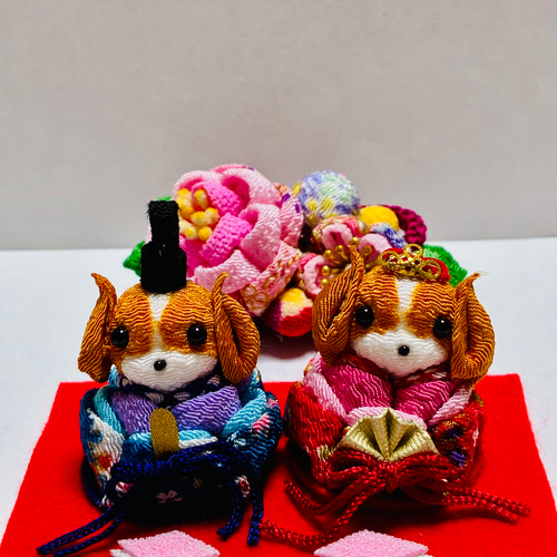 ちりめん細工のわんこ雛 キャバリアのお雛様&お内裏様 ひな人形・雛