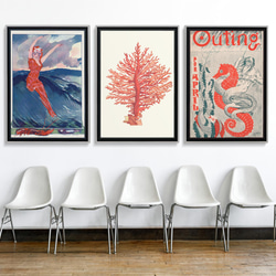 【NO.48】赤珊瑚インテリアアートポスター☆コーラル海の生き物マリンヴィンテージレトロ夏★ハガキ2LA4A3A2A1 11枚目の画像